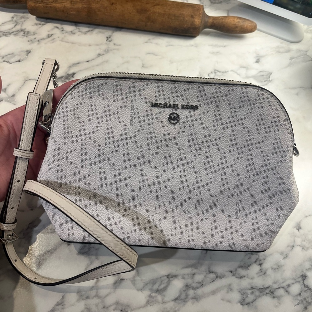 Michael Kors White Crossbody Bag with Monogram Pattern